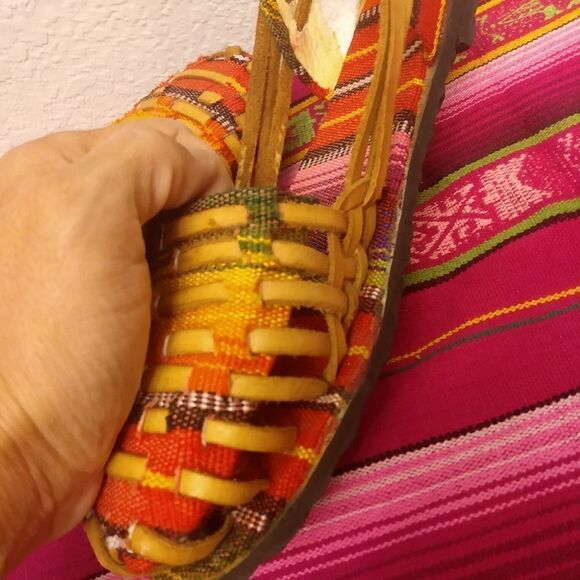 NEW Guatemalan Handmade Leather Boho Bohemian Hippie Shoes Flats Size 7 - Picture 5 of 10